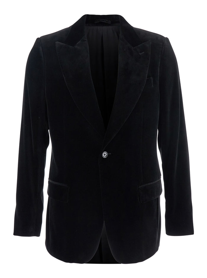 Black Single-Breasted Jacket With Pointed Lapels Velvet Man Blazers