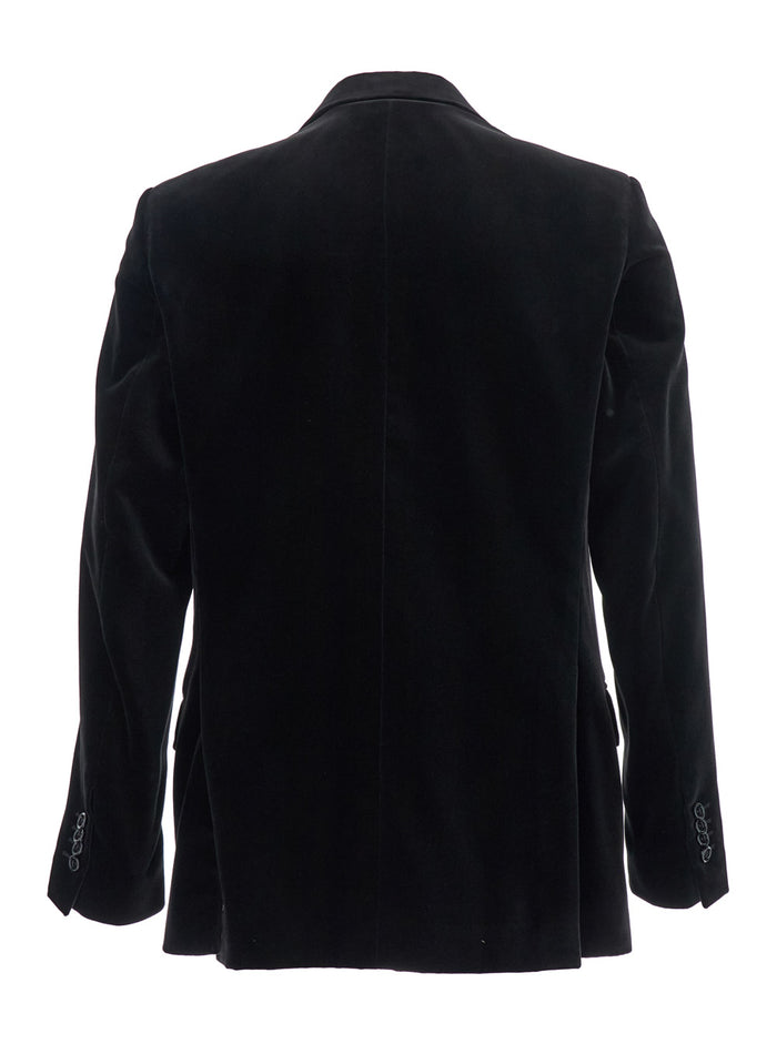 Black Single-Breasted Jacket With Pointed Lapels Velvet Man Blazers