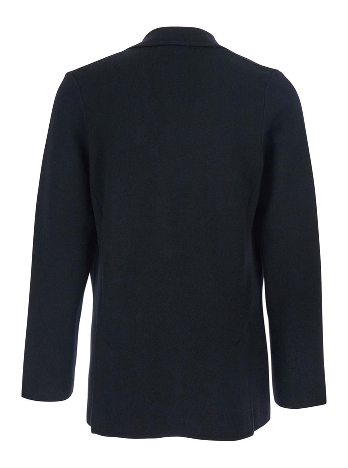 Black Single-Breasted Jacket With Notched Revers And Floral Pin Detail On The Front Wool Man Blazers