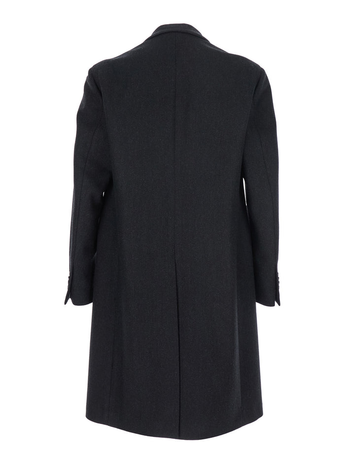 Grey Single-Breasted Coat With Classic Lapels Wool Man