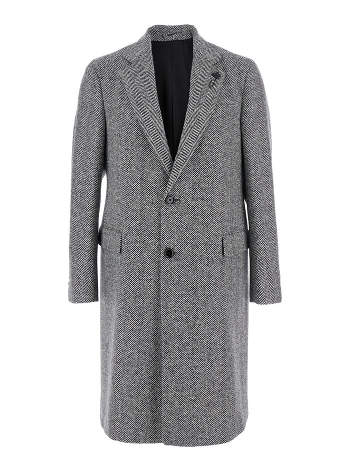 Grey Single-Breasted Coat with Classic Lapels in Wool Man Outerwear