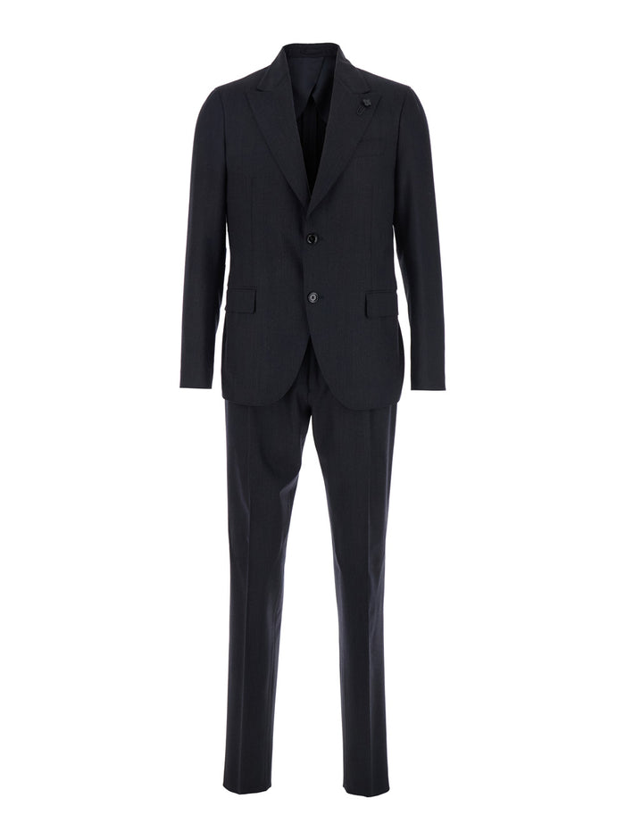 Grey Single-Breasted Suit with Classic Revers in Flanel Man Suits
