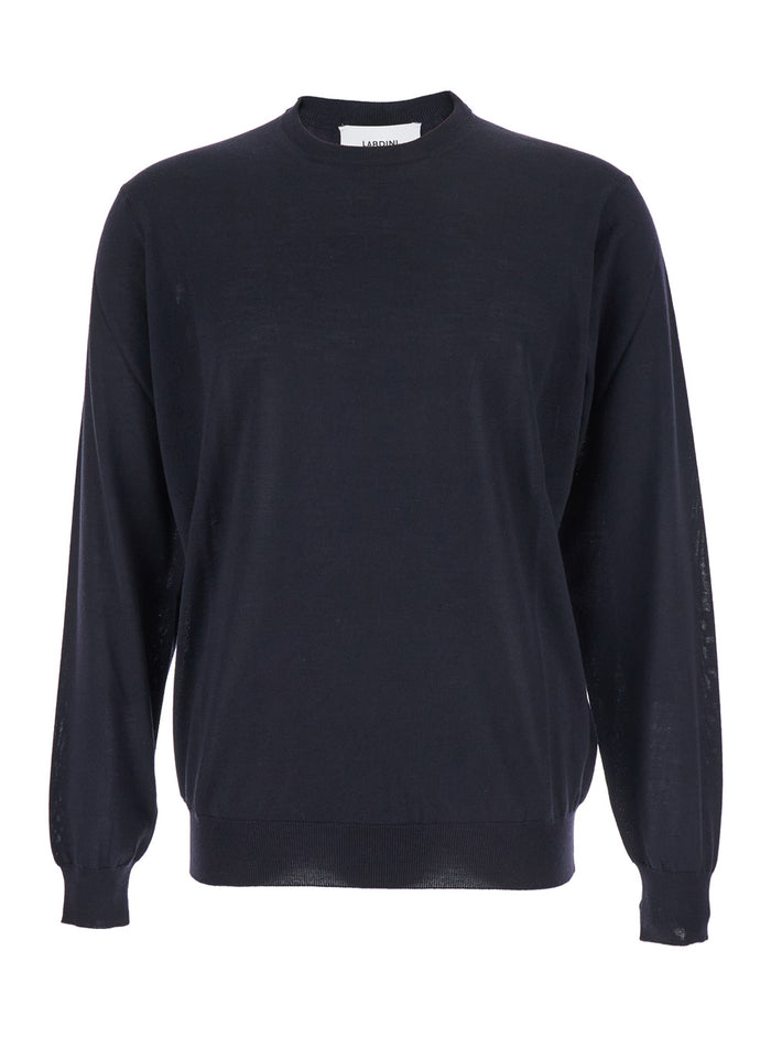 Blue Crew Neck Sweater With Dropped Shoulders Wool Man Blu Jersey