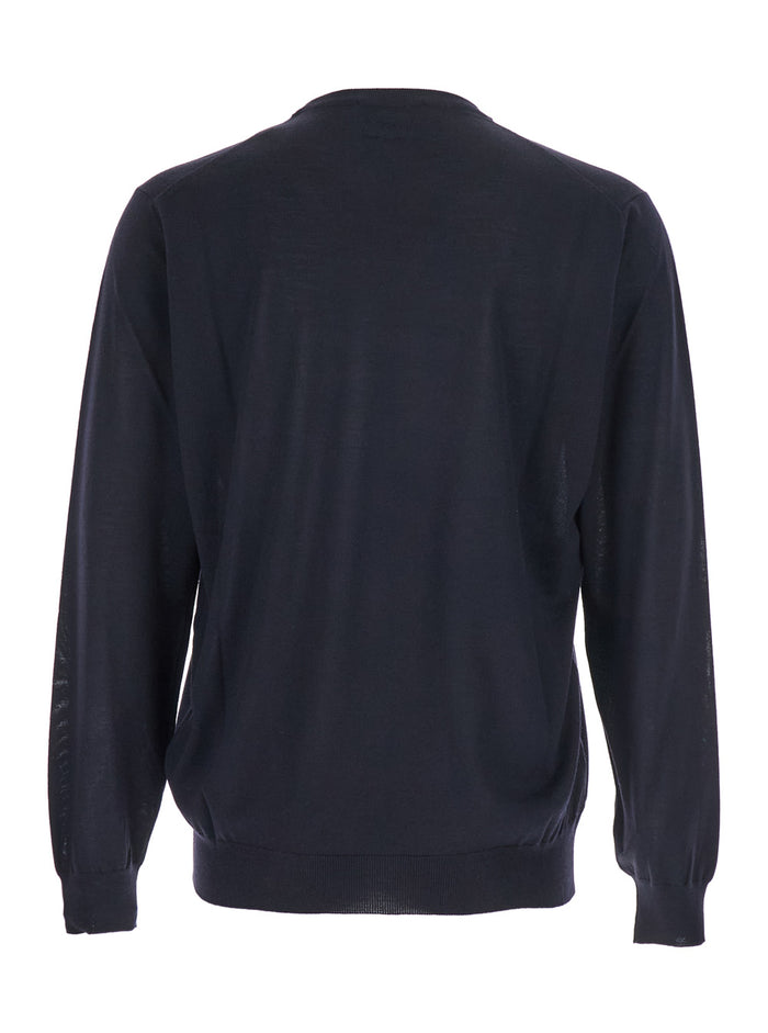 Blue Crew Neck Sweater With Dropped Shoulders Wool Man Blu Jersey