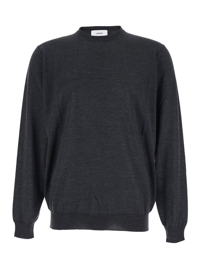 Grey Crew Neck Sweater With Dropped Shoulders Wool Man Jersey
