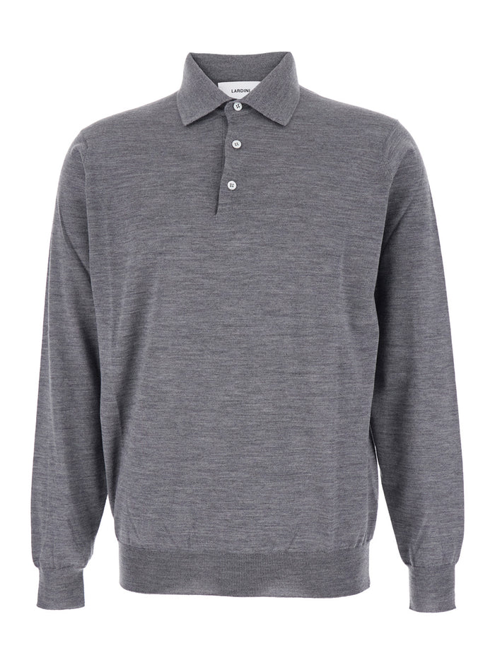 Grey Polo Shirt With Classic Collar And Dropped Shoulders Wool Man Tshirts