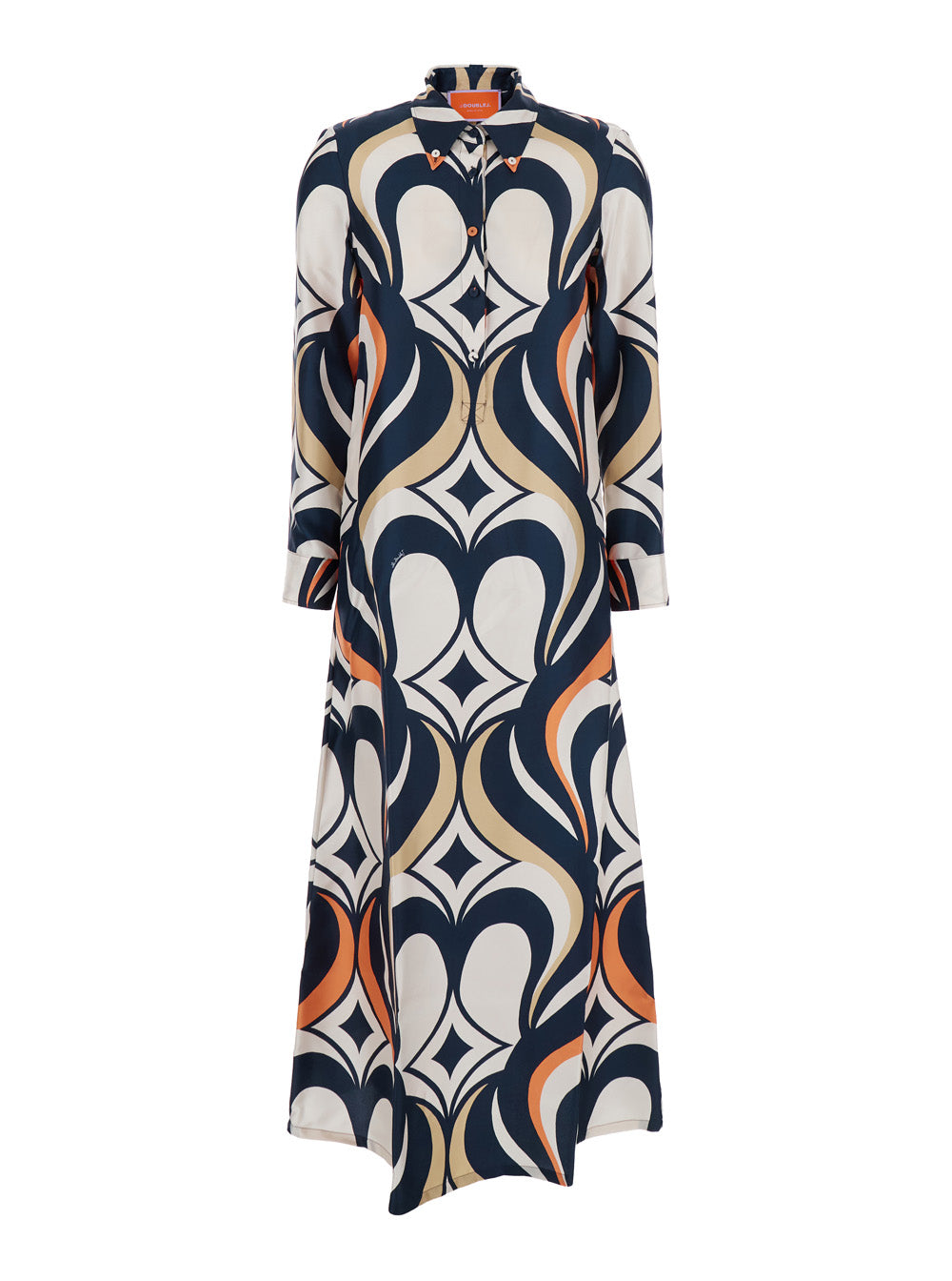 Multicolor Long Dress With All-Over Geometric Motif Fabric Woman