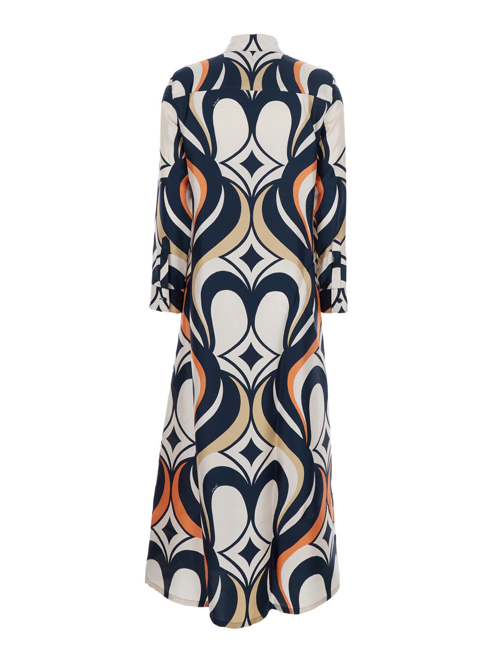 Multicolor Long Dress With All-Over Geometric Motif Fabric Woman