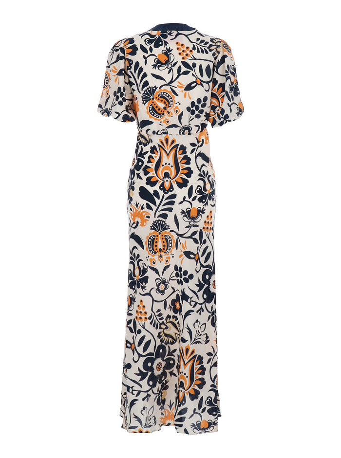 Marlene Multicolor Long Dress With V-Neck And All-Over Floral Print Fabric Woman