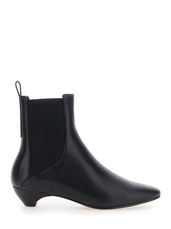 Black Leather Ankle Boots With Elastic Panels