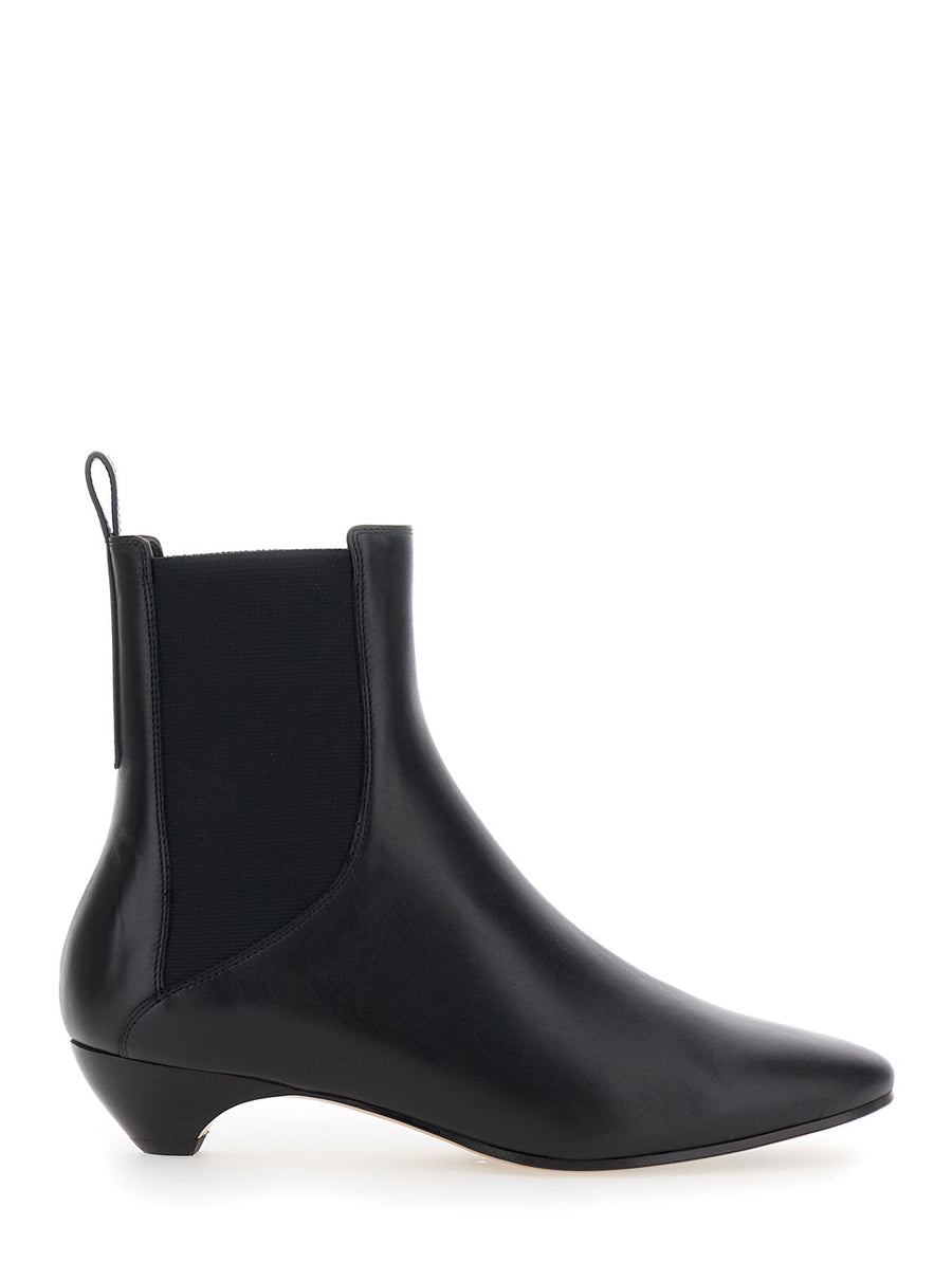 Black Leather Ankle Boots With Elastic Panels