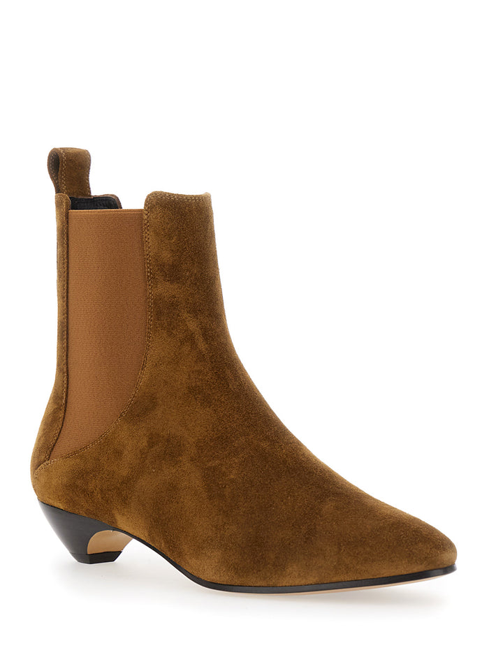 Allegra Chelsea Beige Ankle Boots with Elastic Panels in Suede Woman Brown