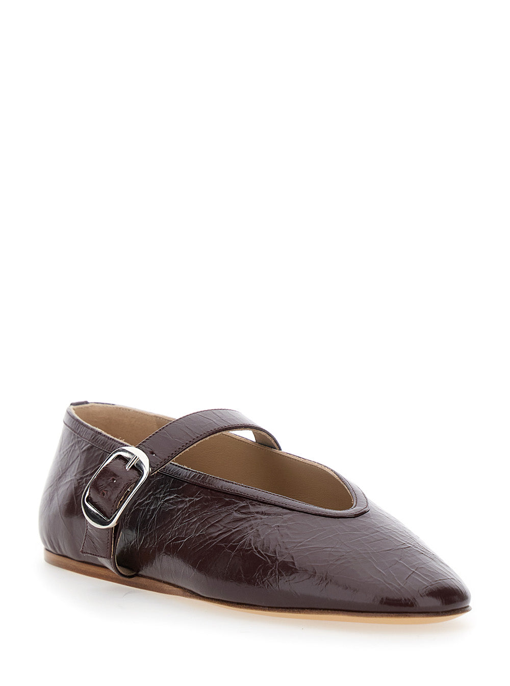 Stella Violet Ballet Shoes with Buckle Strap Closure in Leather Woman Bordeaux Ballerinas