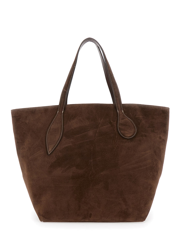 Sprout Brown Tote Bag With Open Top Suede Woman Cow Shoulder