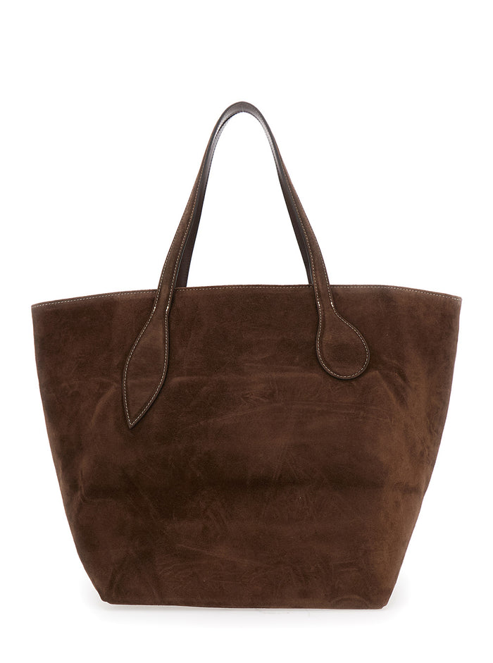 Sprout Brown Tote Bag With Open Top Suede Woman Cow Shoulder