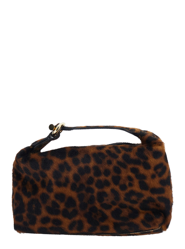 Pillow Micro Brown Handbag With All-Over Leopard Print Leather Woman Calf Hand Bags