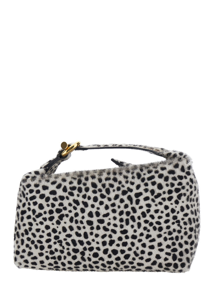 Pillow Micro White And Black Handbag With All-Over Zebra Print Leather Woman White/black Calf Hand Bags
