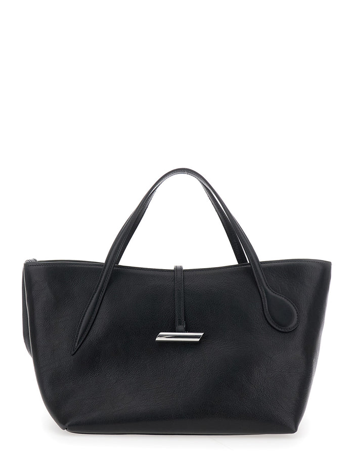Petite Penne Black Handbag With Side Pocket Leather Woman Calf Hand Bags