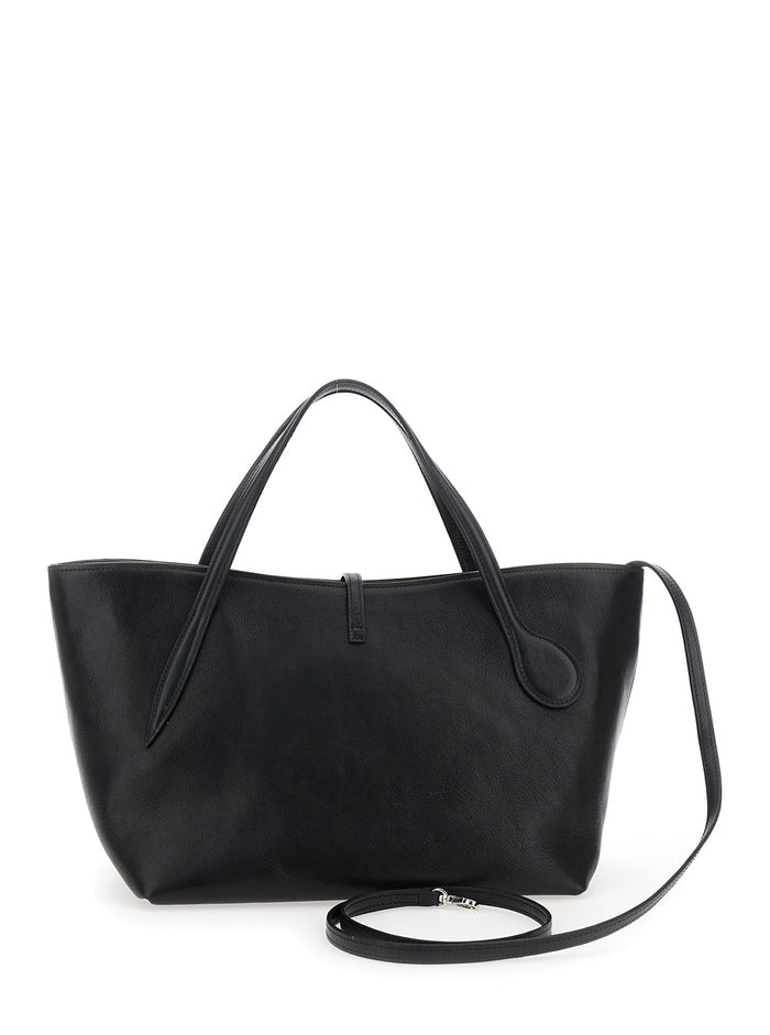 Petite Penne Black Handbag With Side Pocket Leather Woman Calf Hand Bags