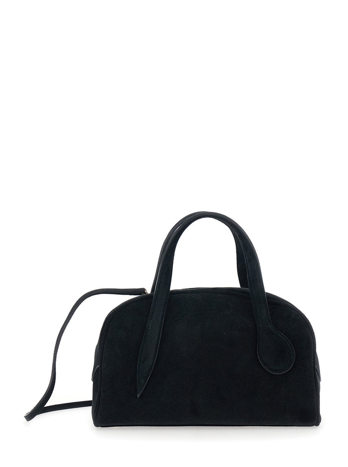 Black Mini Handbag With Adjustable And Removable Shoulder Strap Suede Woman Cow Hand Bags