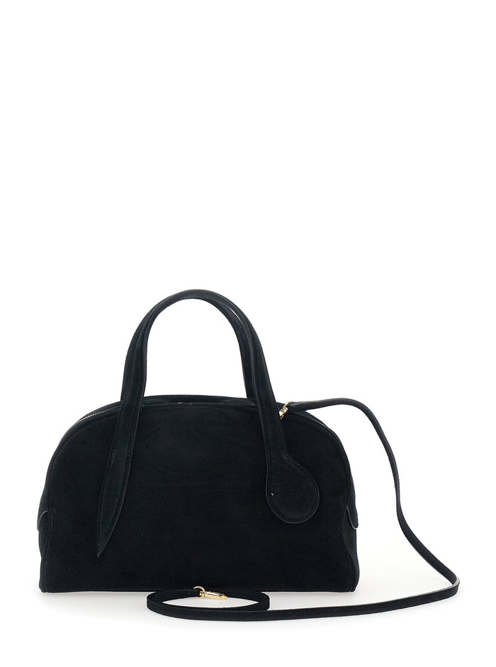 Black Mini Handbag With Adjustable And Removable Shoulder Strap Suede Woman Cow Hand Bags