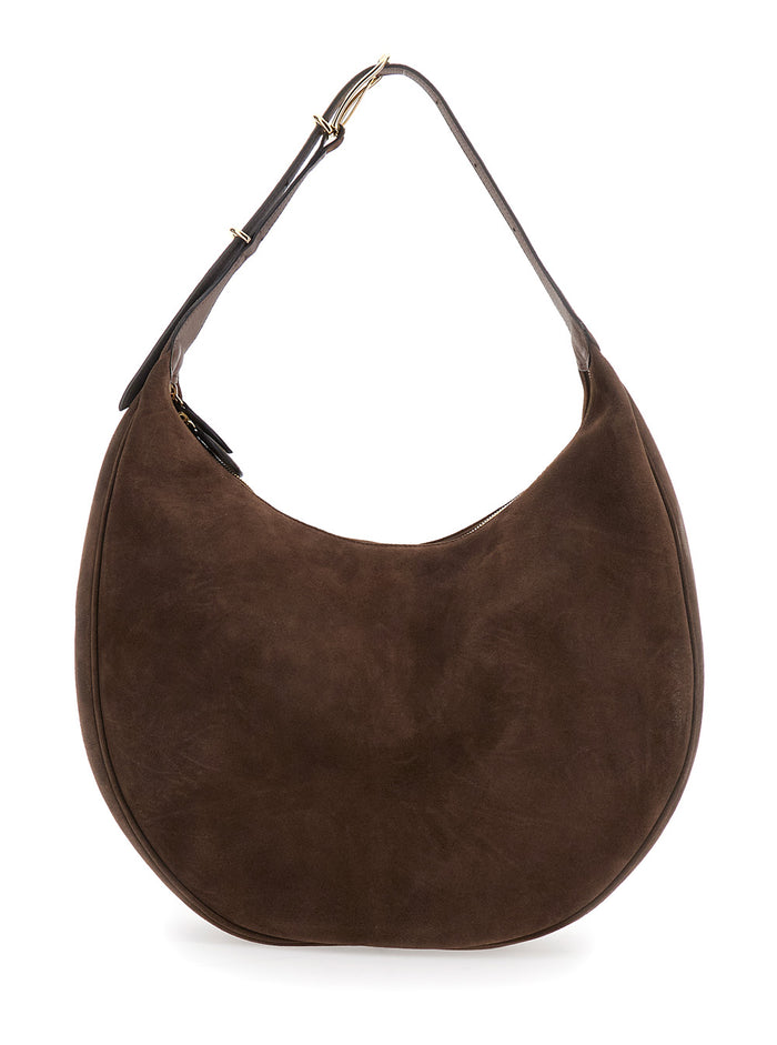 Brown Shoulder Bag With Top Handle Suede Woman Cow