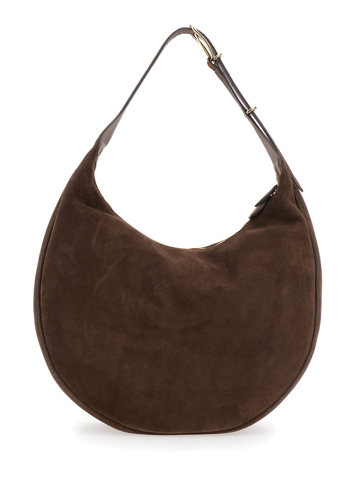 Brown Shoulder Bag With Top Handle Suede Woman Cow