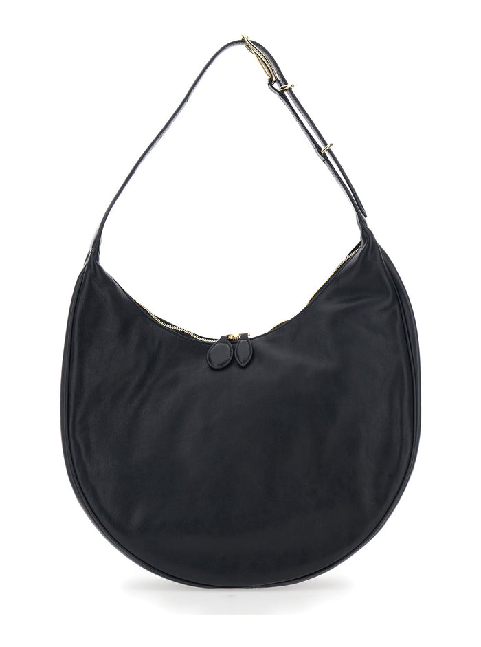 Black Shoulder Bag With Top Handle Leather Woman Calf