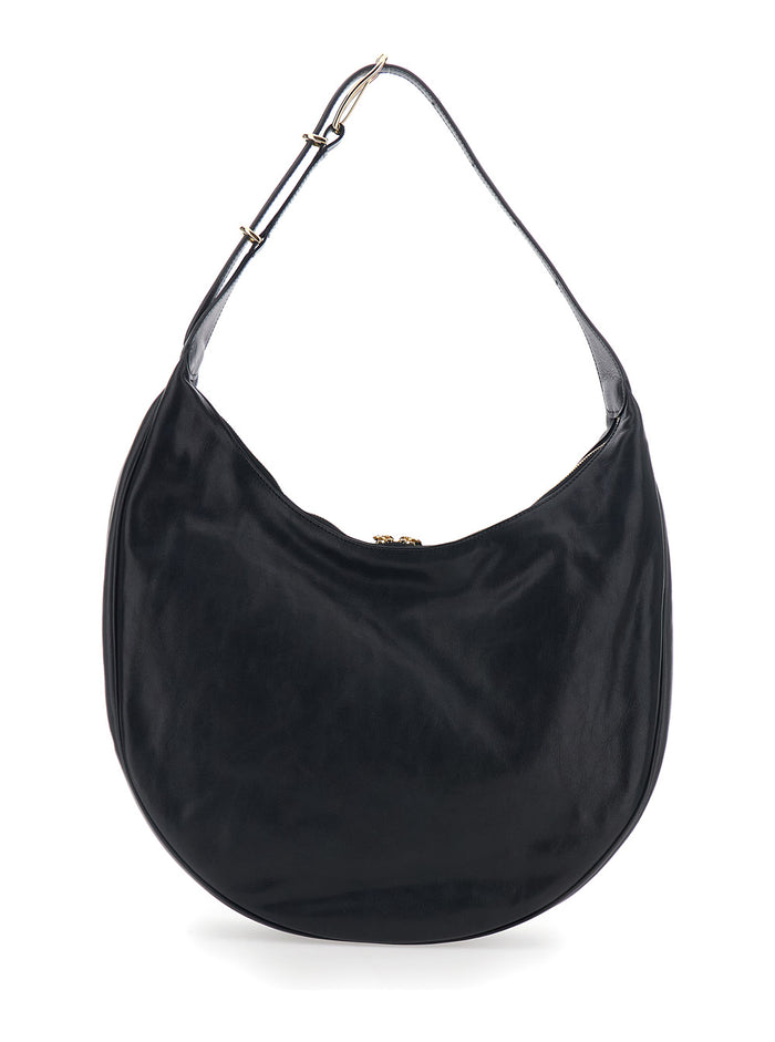 Black Shoulder Bag With Top Handle Leather Woman Calf