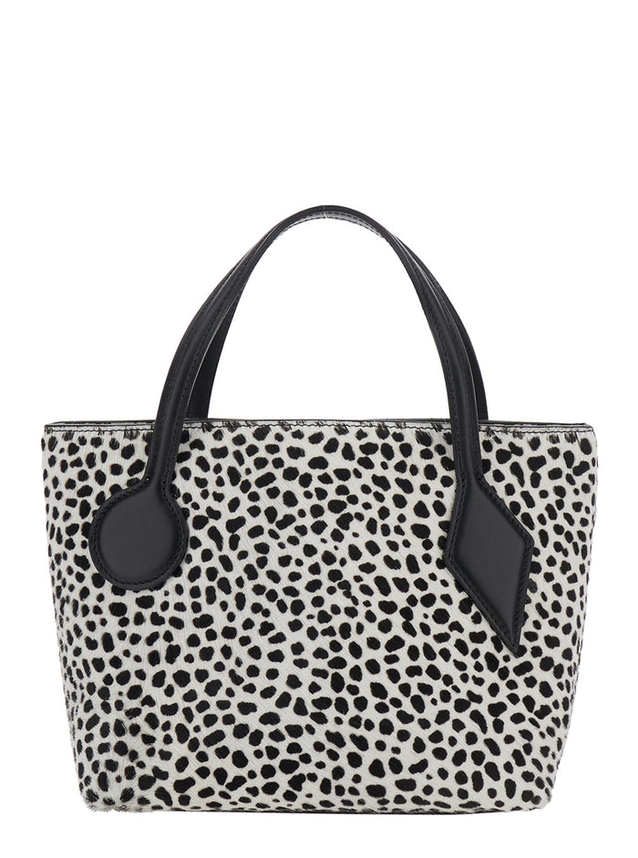 Sprout Black And White Shoulder Bag With All-Over Animal Motif Leather Woman White/black Calf