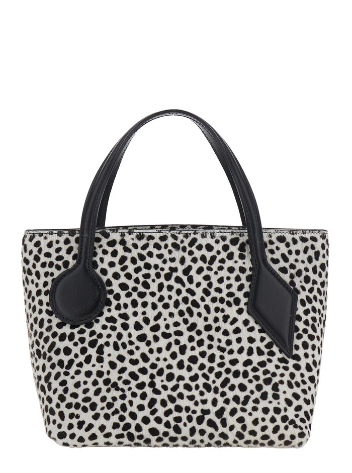 Sprout Black And White Shoulder Bag With All-Over Animal Motif Leather Woman White/black Calf