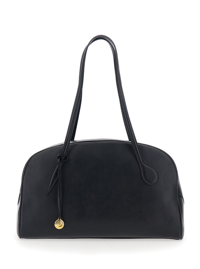 Black Handbag With Adjustable And Removable Shoulder Strap Leather Woman Calf Bags