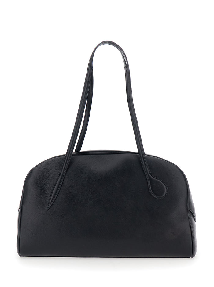 Black Handbag With Adjustable And Removable Shoulder Strap Leather Woman Calf Bags