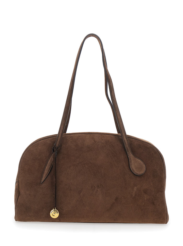 Brown Handbag With Adjustable And Removable Shoulder Strap Suede Woman Cow Bags