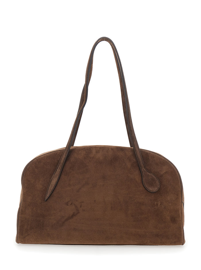 Brown Handbag With Adjustable And Removable Shoulder Strap Suede Woman Cow Bags