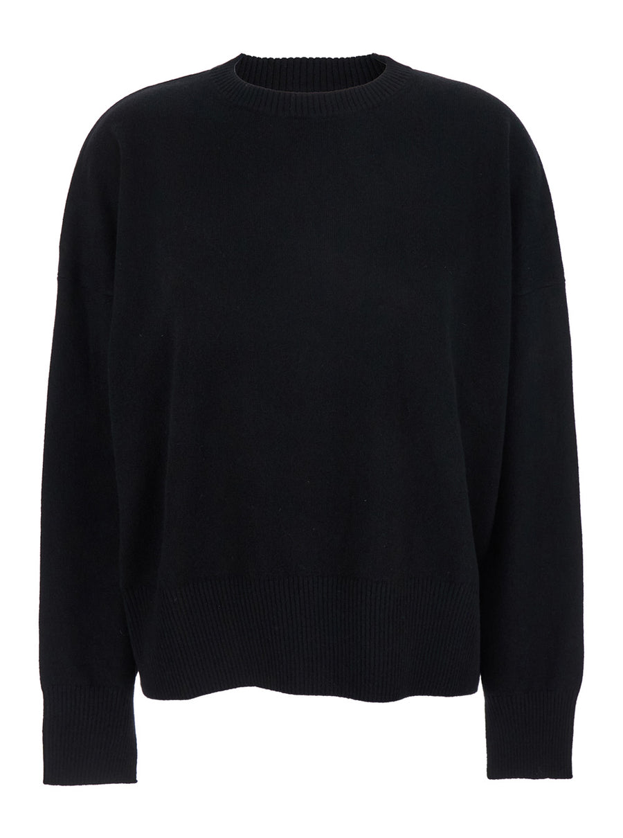Black Cashmere Crewneck Sweater Tops