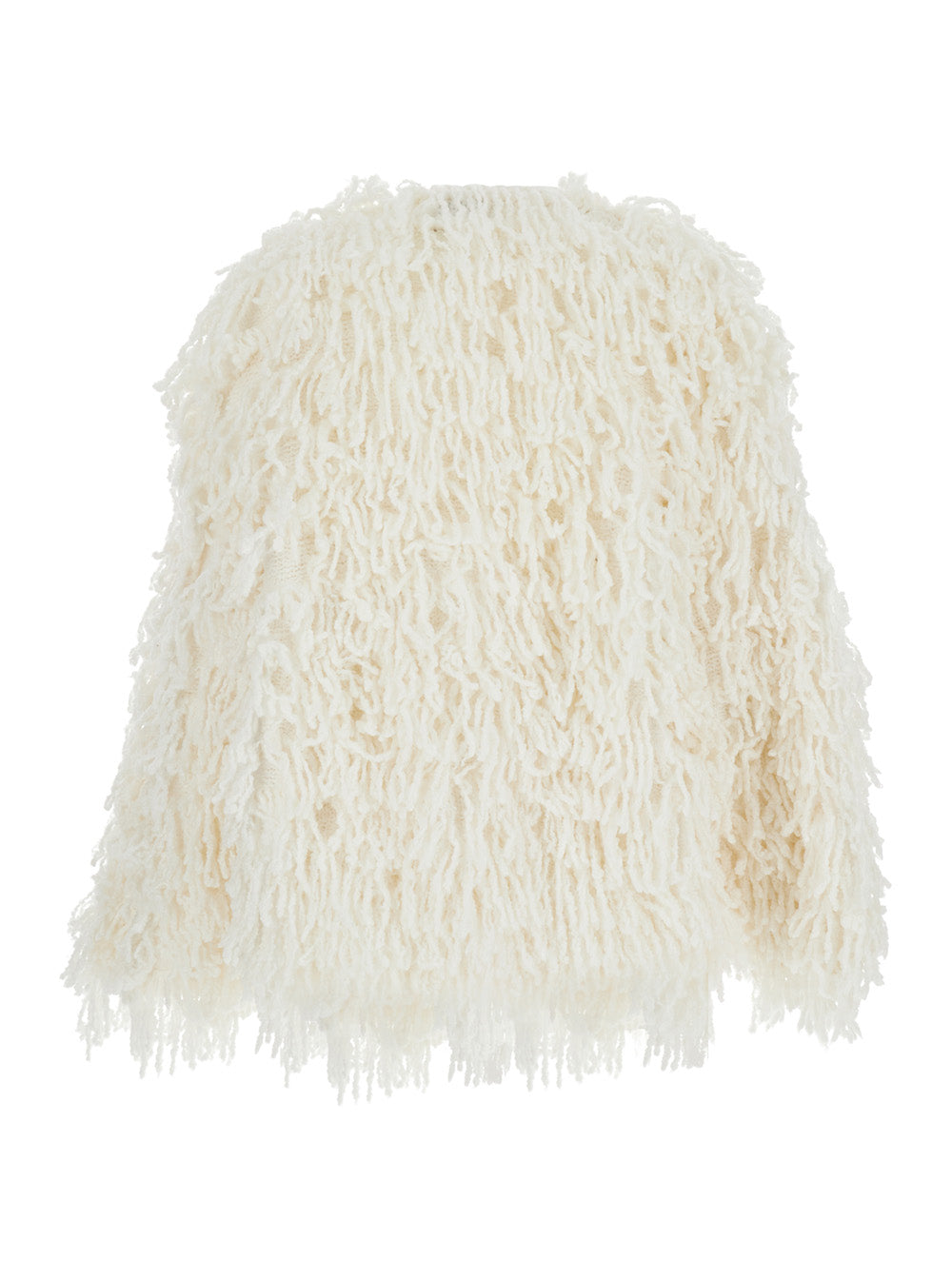 Gabin Wihte Sweater With Round Neck And All-Over Fringed Embellishments Wool Blend Woman White Jersey