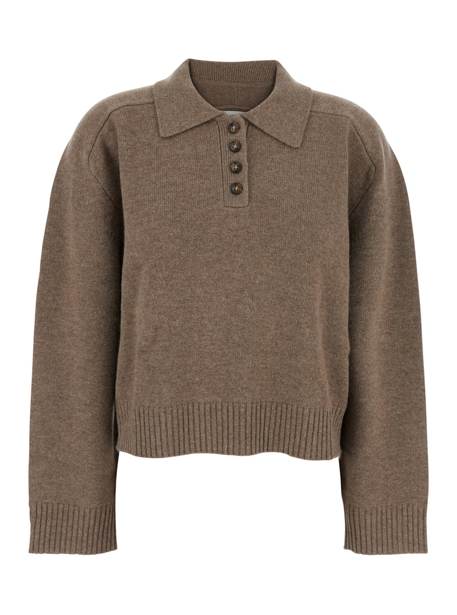 Brown Cashmere Polo Style Sweater