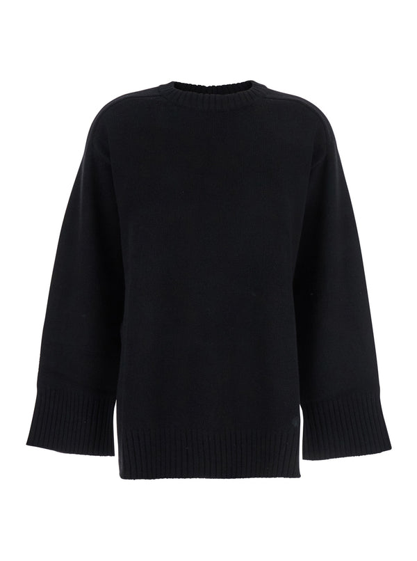 Black Crew Neck Sweater Wool Tops