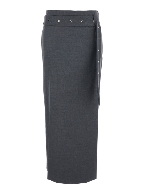 Grey Skirt With Waist Belt Fabric