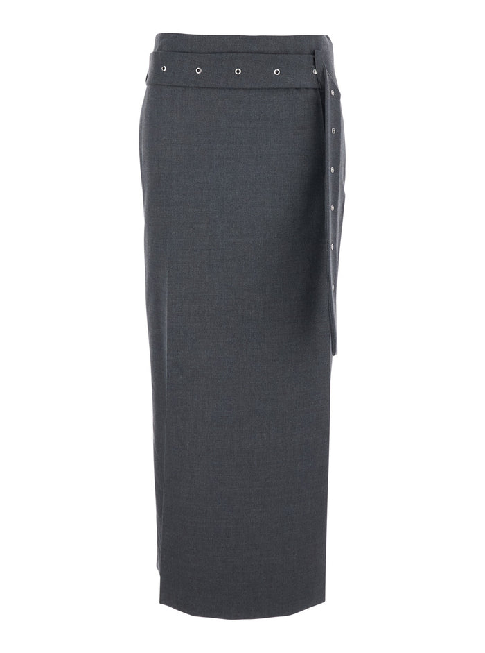 Grey Skirt With Waist Belt Fabric Woman