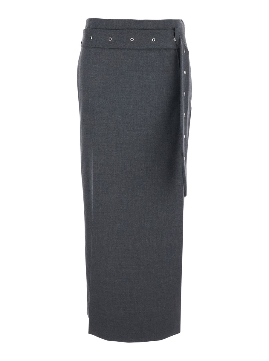 Grey Skirt With Waist Belt Fabric
