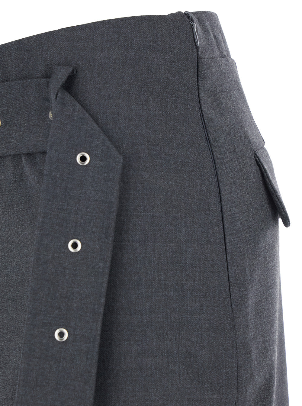 Grey Skirt With Waist Belt Fabric Woman