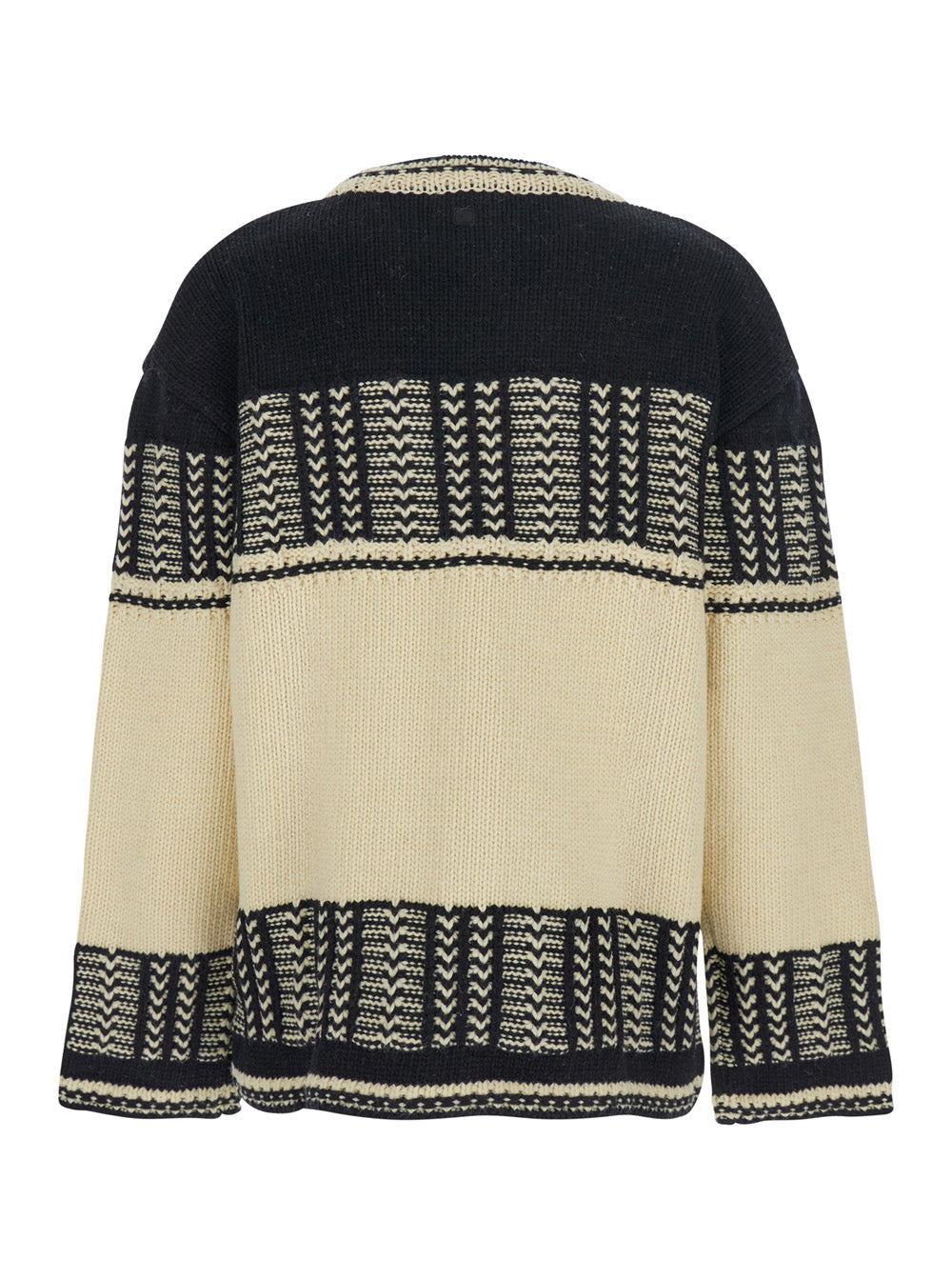 Black and White Crew Neck Sweaterwith All-Over Intarsia in Wool Woman White/black Jersey