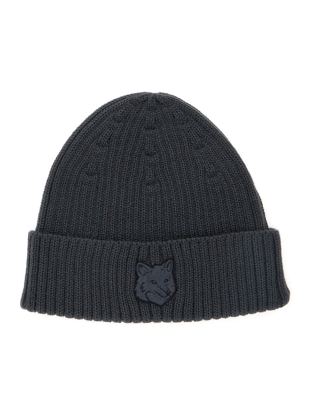 Grey Knitted Hat With Fox Patch On The Front Wool Man And Gloves