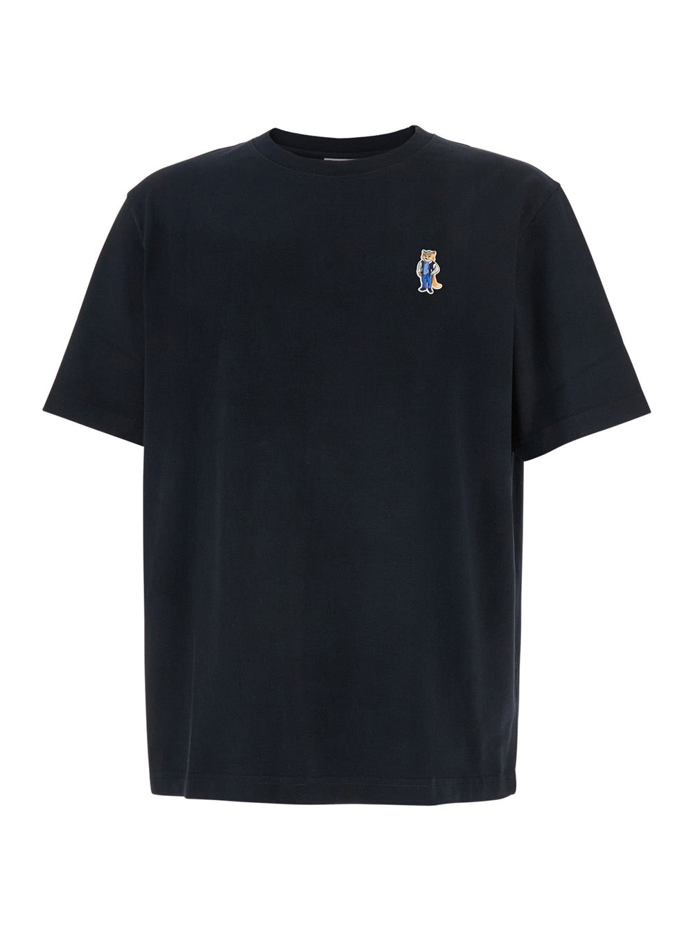 Black T-Shirt With Fox Head Patch Cotton Man Tshirts And Polo Shirts