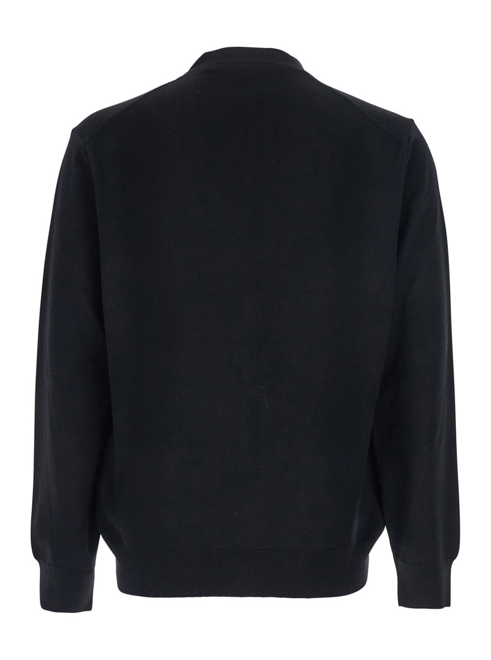 Black Cardigan With V Neck And Logo Patch On The Front Wool Man Jersey