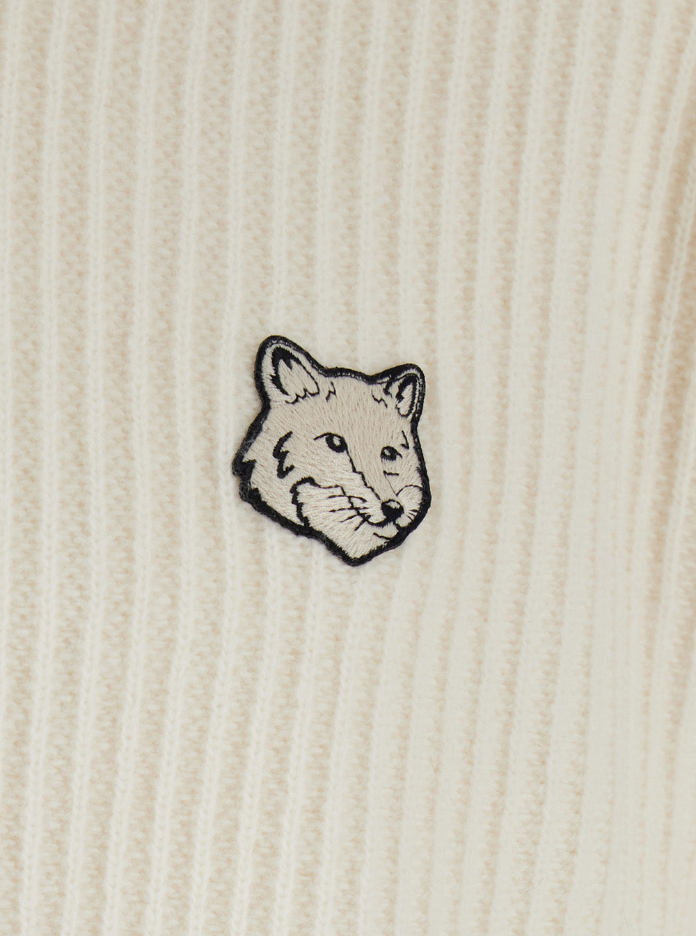 Beige Ribbed Knit Crewneck Cardigan with Logo Embroidery on the Front in Wool Man Merino Jersey