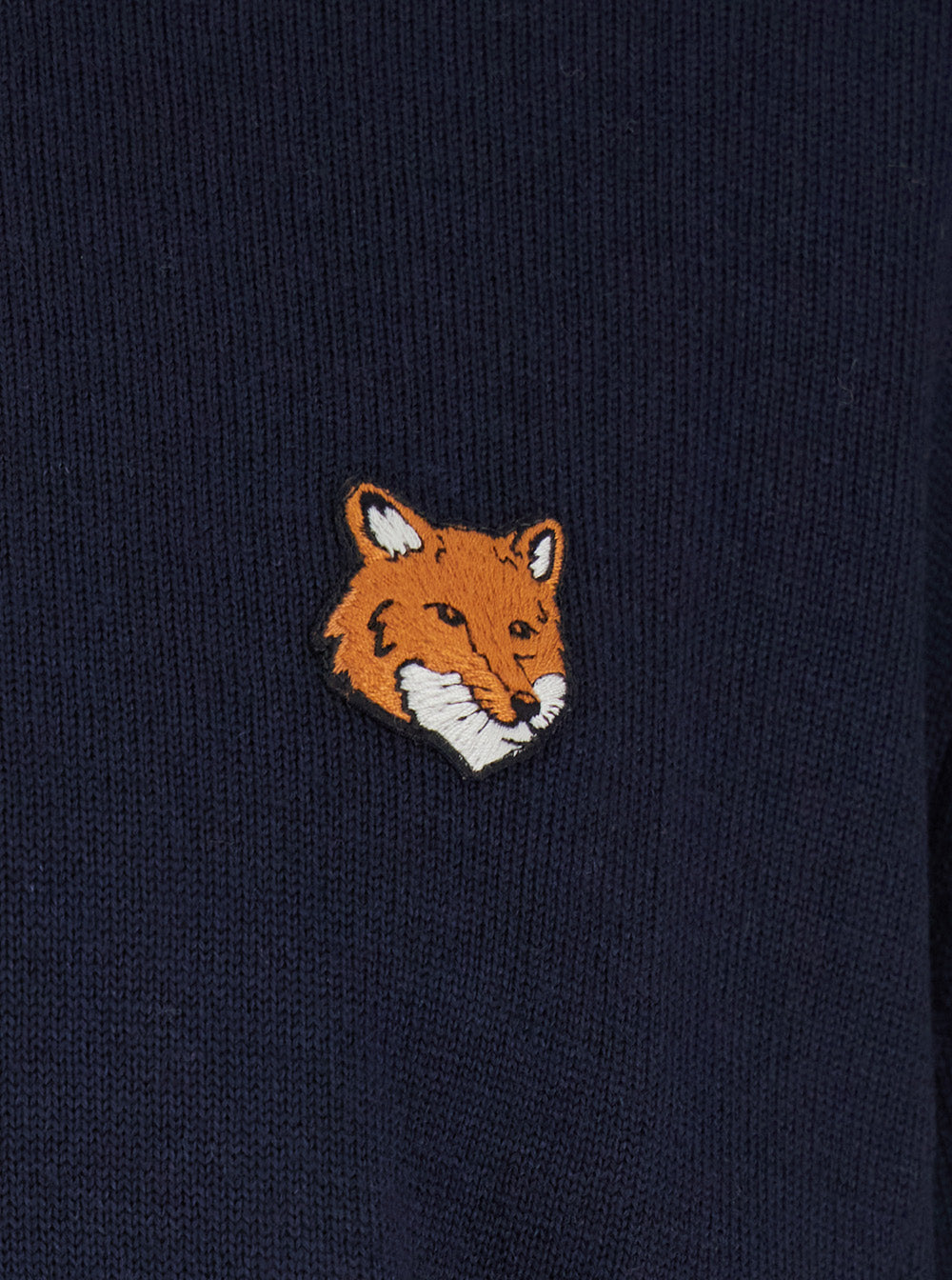 Blue Crew Neck Sweater with Fox Patch on the Front in Wool Man Blu Merinos Extrafine Jersey