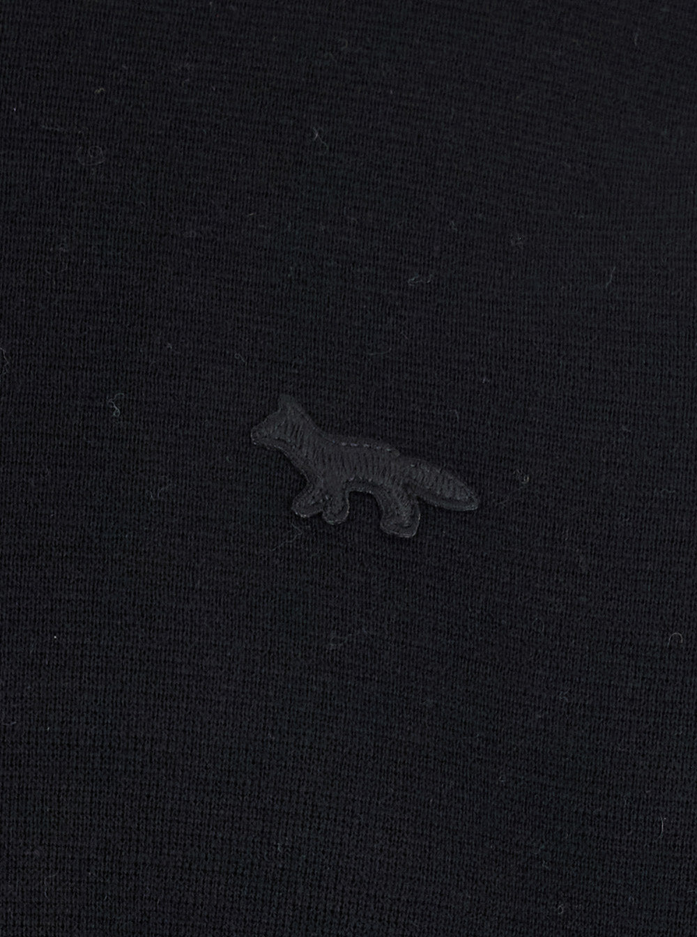 Black Crew Neck Sweater with Fox Patch on the Front in Wool Man Merinos Extrafine Jersey